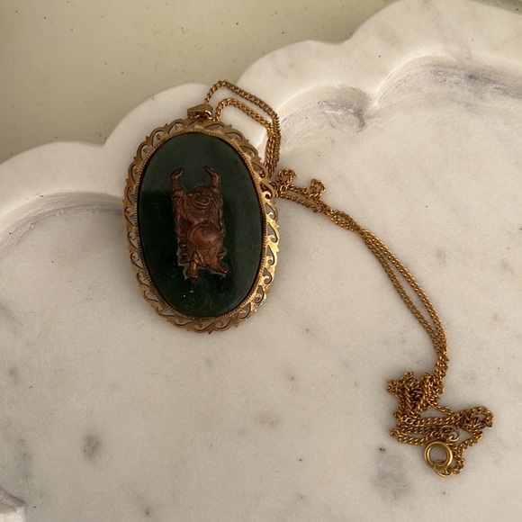 Jade Green Pendant Necklace Brooch - Picture 1 of 12